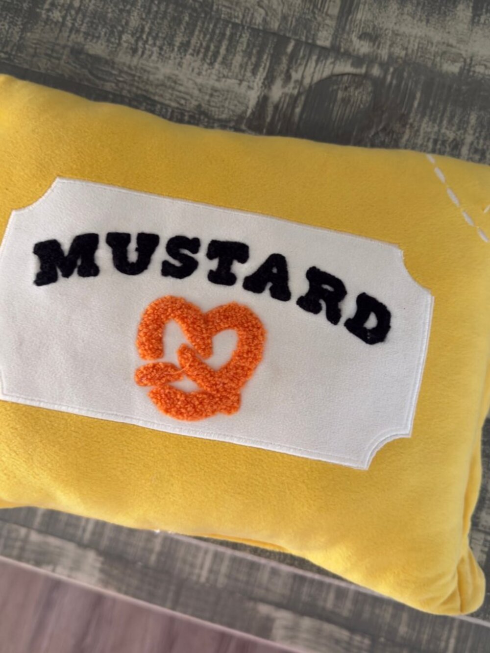 Mustard Pretzel Novelty Throw Pillow 14x8.5 Yellow Food Packet Decorative